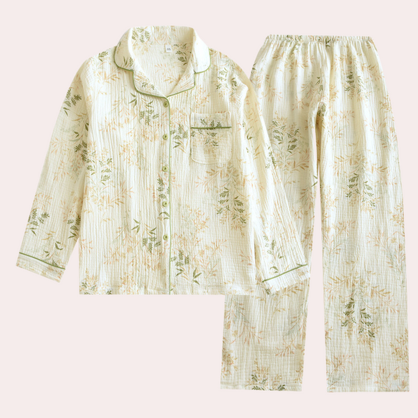 2-teilige weisse baumwollpyjamahose mit blumenmuster - damen nachtwäsche