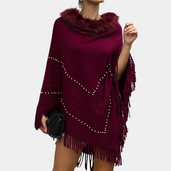 Damen rote strick-poncho – elegant mit feinen details