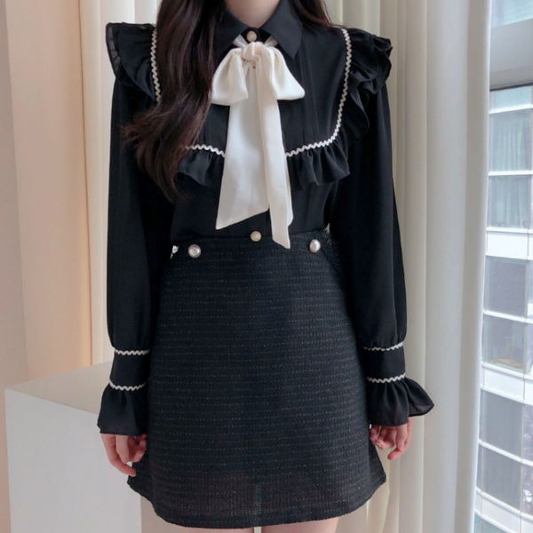 Bluse mit rüschendetails - elegante langarm-damenoberteil
