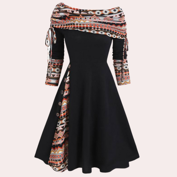 A-linie gemusterte akzentkleid - lässiges damenkleid im weltraum-design