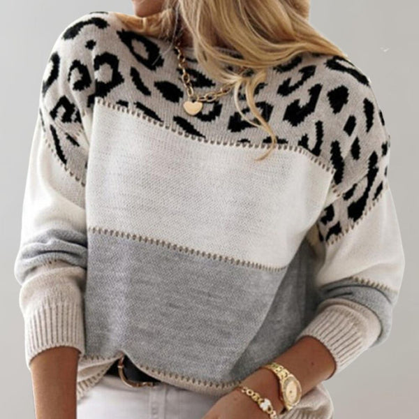 Leopardenmuster pullover - vielseitige strickmode für trendbewusste frauen