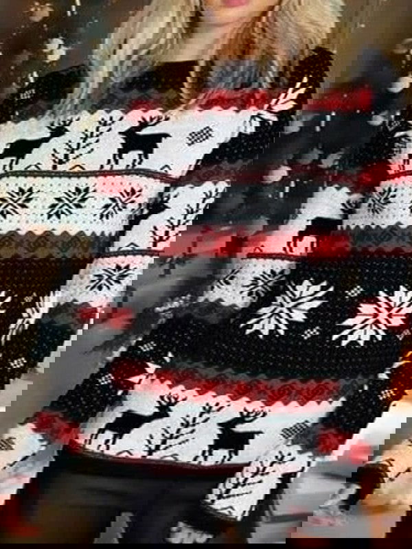 Skandinavischer Rentier Weihnachtspullover - warmer norwegischer Weihnachtspullover für Damen