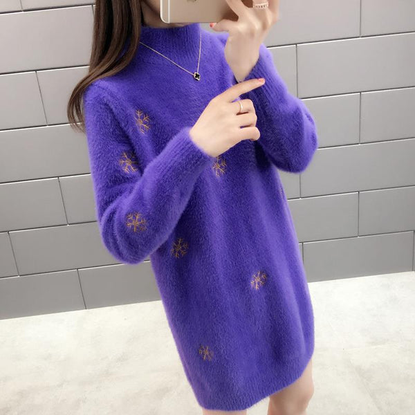 Chic langärmliges strickkleid für damen - mit bestickten details