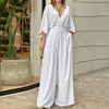 Damen jumpsuit - eleganter weisser wide-leg wickel-stil