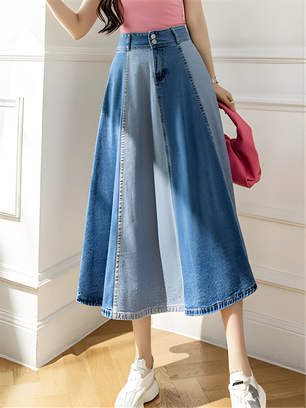 Denim a-linienrock - trendiger colourblock damenrock