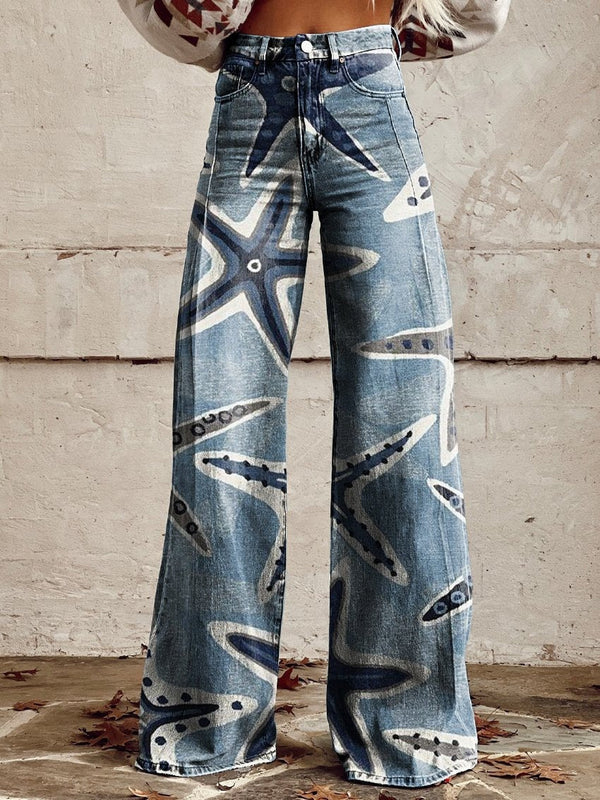 Weite jeans - stylische hochgeschnittene damen-denimhosen