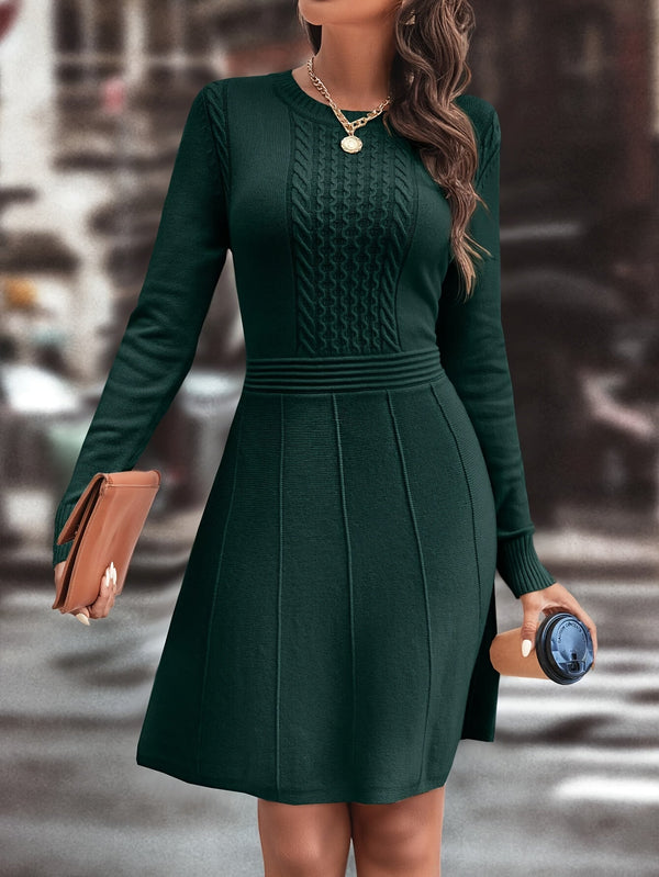 Chic gestricktes kleid - dunkelbraunes damen langarmkleid