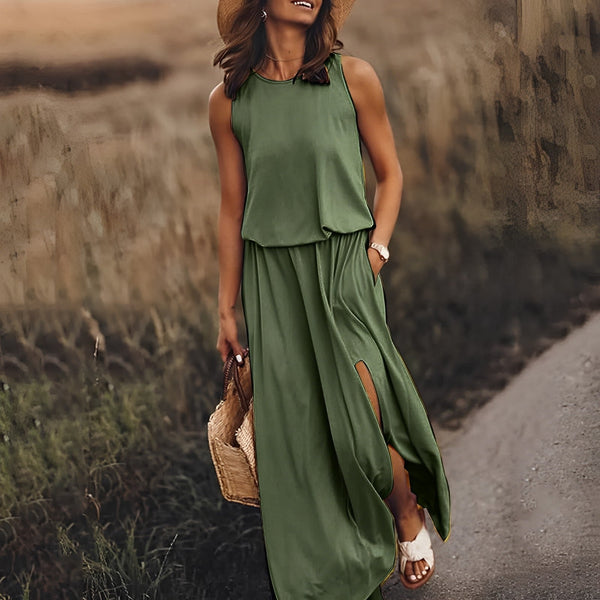 Maxikleid - elegante ärmellose damenkleid mit seitlichen schlitzen