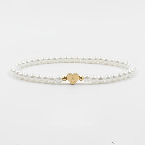 Perlenarmband - elegantes weisses frauenarmband mit herzanhänger