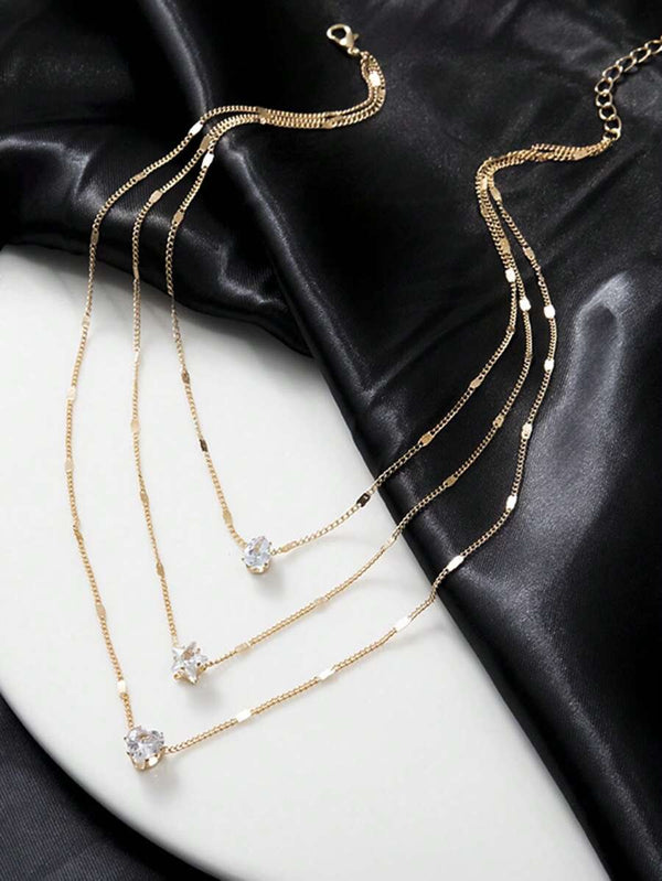 3-teilige Kristall-Charms-Halskette – elegante Damenkette