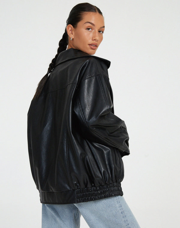 Oversized PU leather-Damenjacke – Stilvolli Oberbekleidung