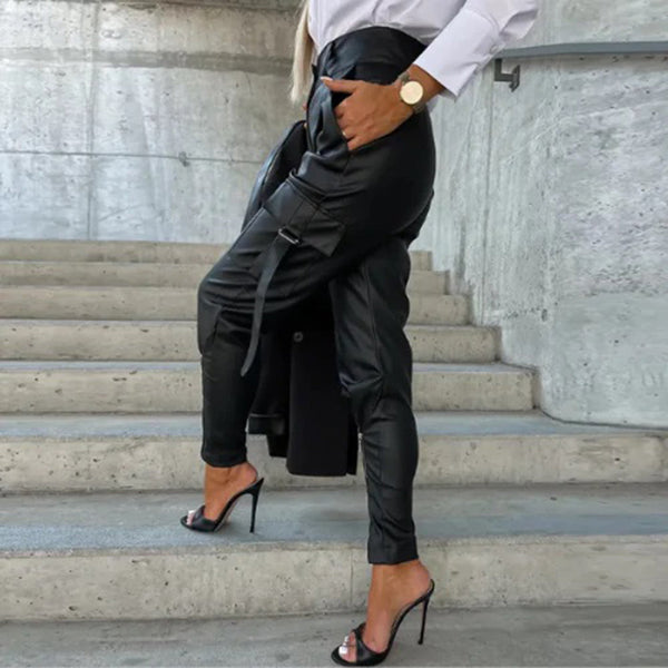 Faux cargohose - stilvolle schwarze damenhose