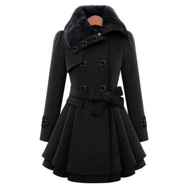 Dame wollmischung trenchcoat - elegante lange winterjacke