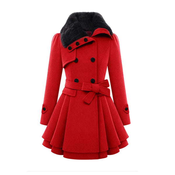 Dame wollmischung trenchcoat - elegante lange winterjacke
