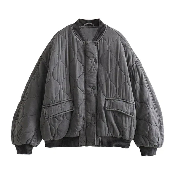 Quilted bomberjacke - oversize graue damen-oberbekleidung