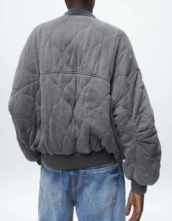 Quilted bomberjacke - oversize graue damen-oberbekleidung