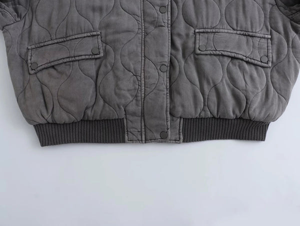 Quilted bomberjacke - oversize graue damen-oberbekleidung