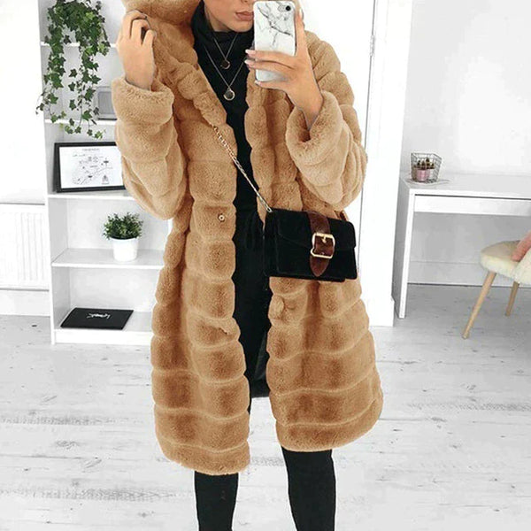 Lange Damenjacke us Kunstfell – Luxuriösi Winterbekleidung