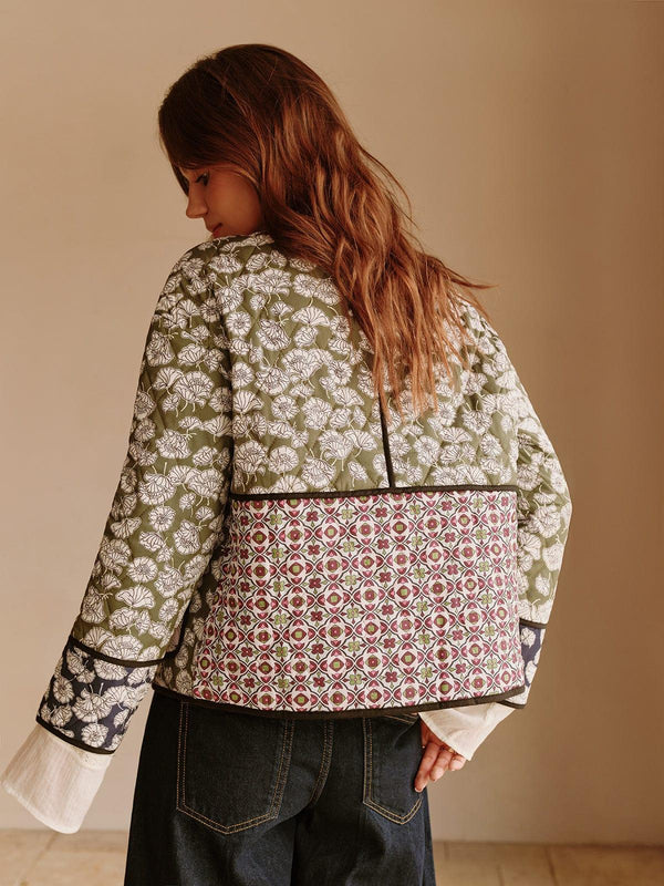 Blumenmuster jacke - grüne damenjacke