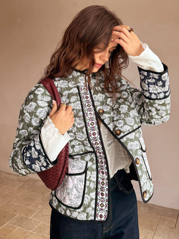 Blumenmuster jacke - grüne damenjacke
