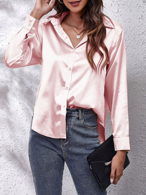 Satin bluse mit knöpfen – elegante langarmbluse für damen