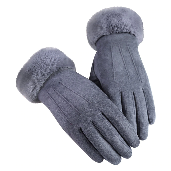 handschuhe - elegante velours-handschue mit fellbesatz