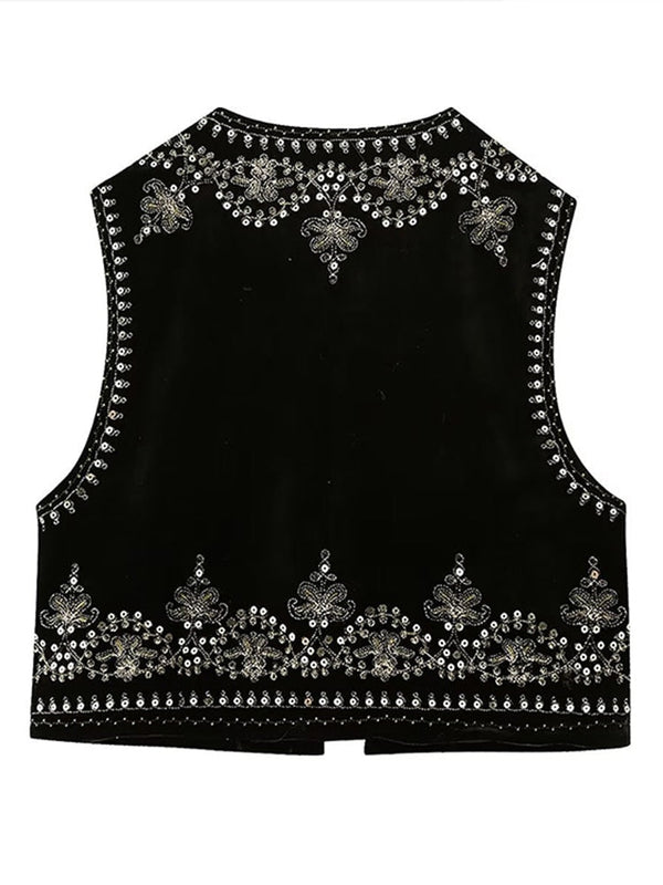 Schwarze bestickte weste - elegante ärmelose jacke für damen
