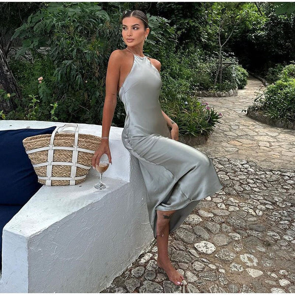 Graues maxikleid - schickes ärmelloses damenabendkleid