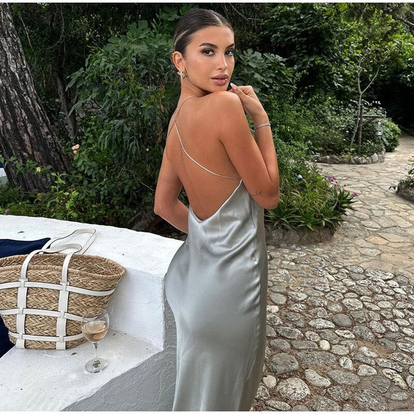 Graues maxikleid - schickes ärmelloses damenabendkleid