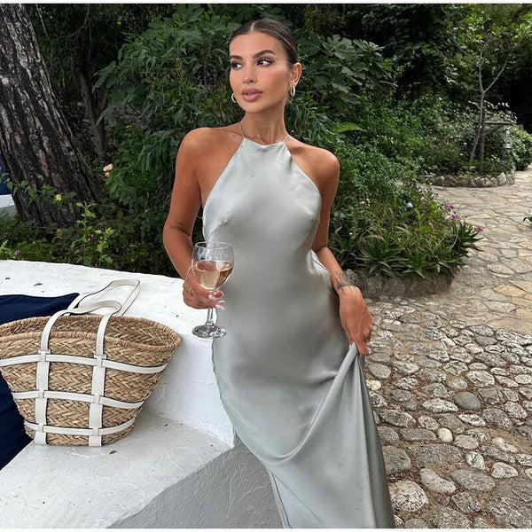 Graues maxikleid - schickes ärmelloses damenabendkleid