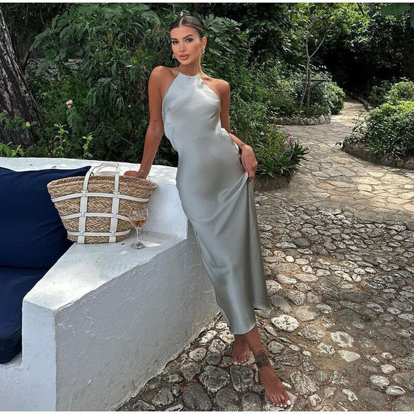 Graues maxikleid - schickes ärmelloses damenabendkleid