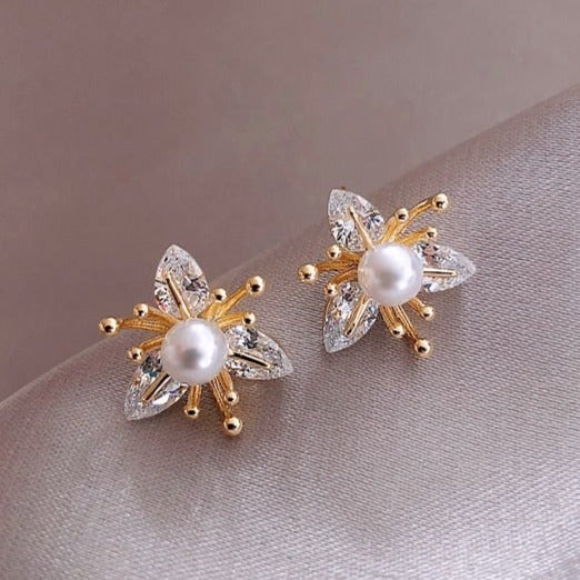 2-teilige Blüemli-Perlen-Ohrstecker – Elegante Kristall-Ohrringe für Damen