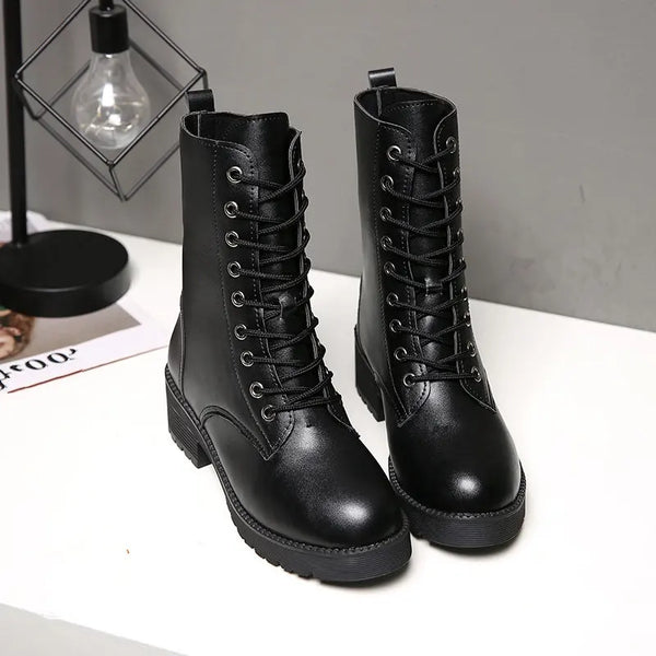 Mittelhohe Schnürstiefel für Damen – Schnür-Plattformstiefel
