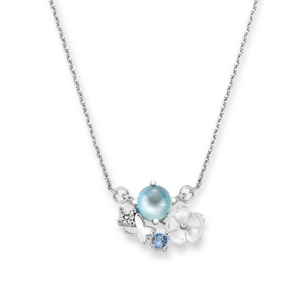 Blumen Anhängerhalskette – Stilvolle Damenkette mit blauen Akzenten