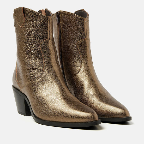 Stiefeletten aus Kunst – metallisches Bronze im Western-Stil für Damen