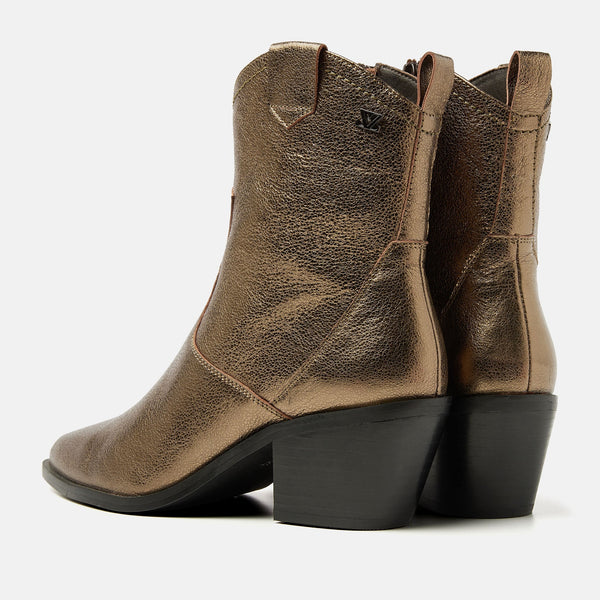 Stiefeletten aus Kunst – metallisches Bronze im Western-Stil für Damen