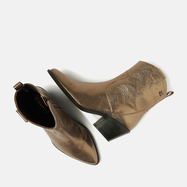 Stiefeletten aus Kunst – metallisches Bronze im Western-Stil für Damen