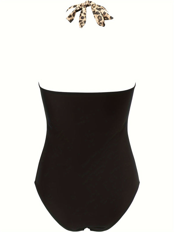 Damen swimsuit mit schwarzem leopardenmuster - mit kreuz-trägern