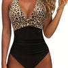 Damen swimsuit mit schwarzem leopardenmuster - mit kreuz-trägern
