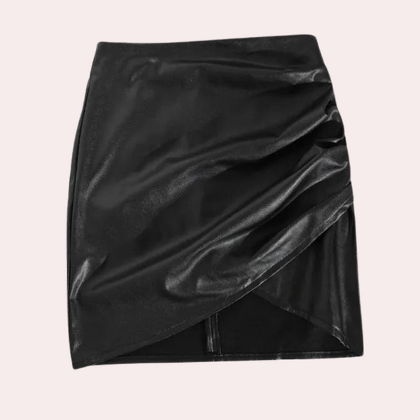 Damentäschli mini rock mit lässigem raffung-design in schwarz - vielseitiger kunstrock für den alltag