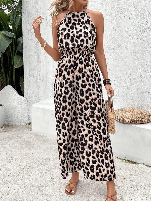 Damen leopard print halterneck jumpsuit - trendige sommermode