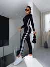 Damen sport jumpsuit mit langem arm und reissverschluss – elegantes schwarzes freizeit- oder sportoutfit