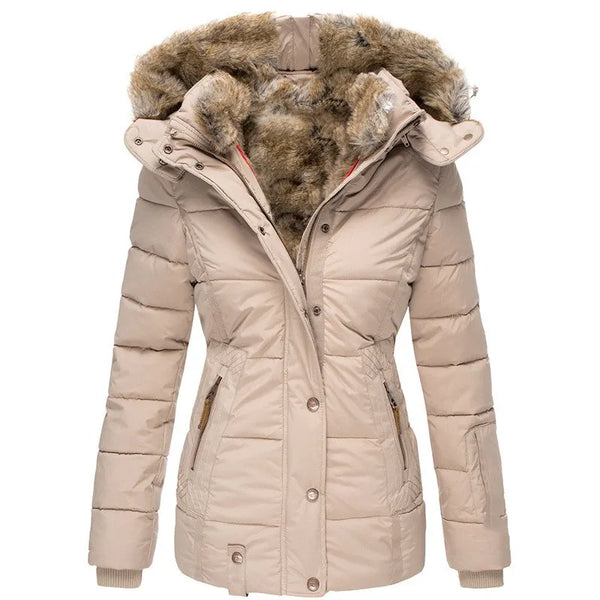 Warm gefütterter wintermantel mit pelz