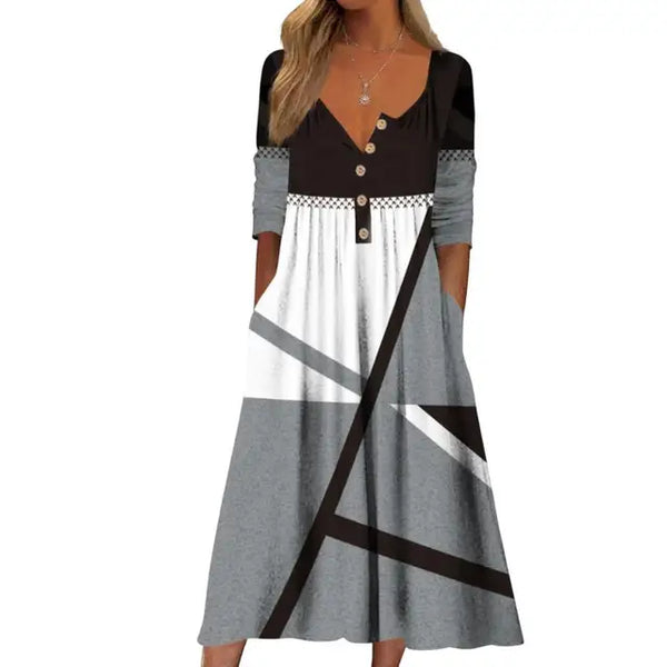 Blumen midi-kleid - stilvolles knopfkleid mit taschen für damen