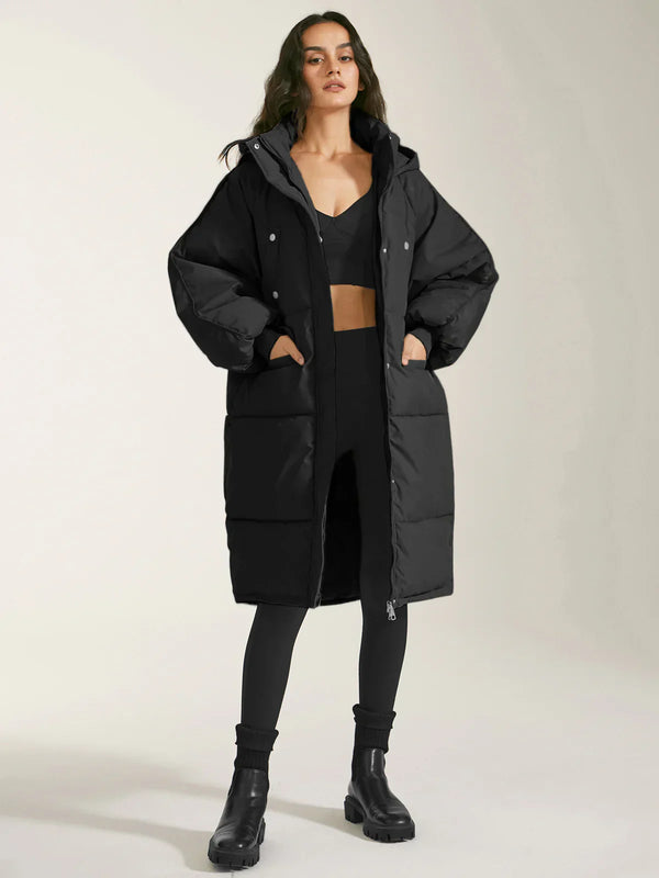 Lange pufferjacke - stylische damen winterjacke mit kapuze