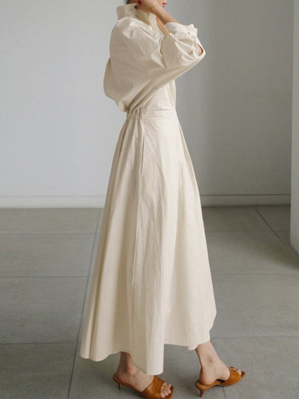 Maxi hemdkleid - stilvolles langkleid mit gürtel für damen