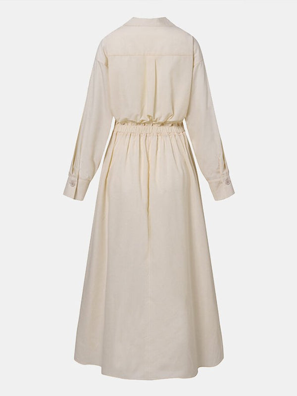 Maxi hemdkleid - stilvolles langkleid mit gürtel für damen