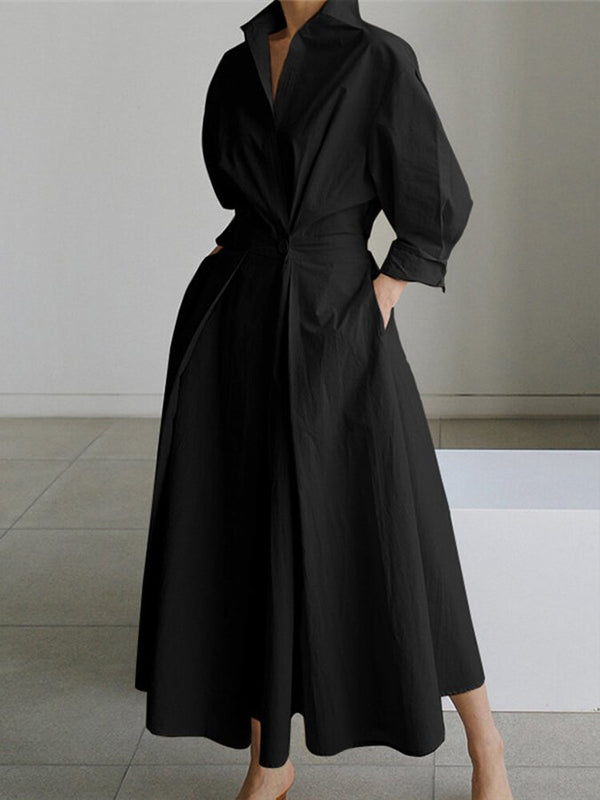 Maxi hemdkleid - stilvolles langkleid mit gürtel für damen
