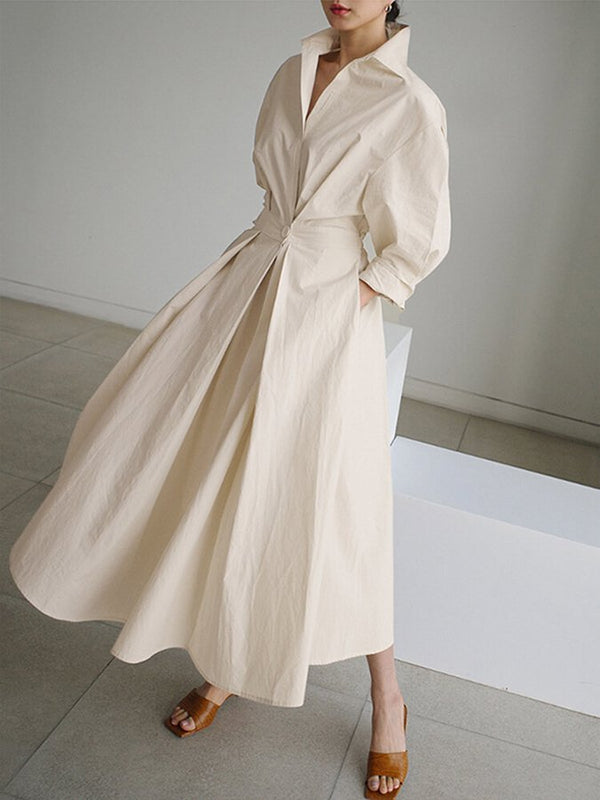 Maxi hemdkleid - stilvolles langkleid mit gürtel für damen