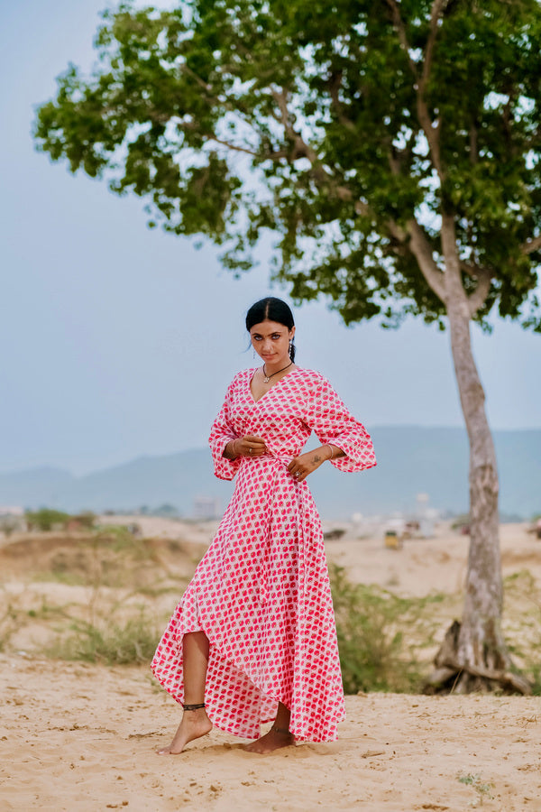 Wickelkleid - blumig in pink für frauen